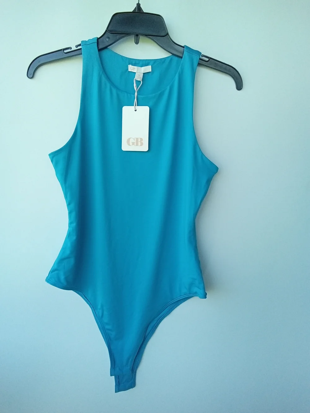NWT GB Dillard's Turquoise Blue High Neck Sleeveless Thong Bodysuit Size M